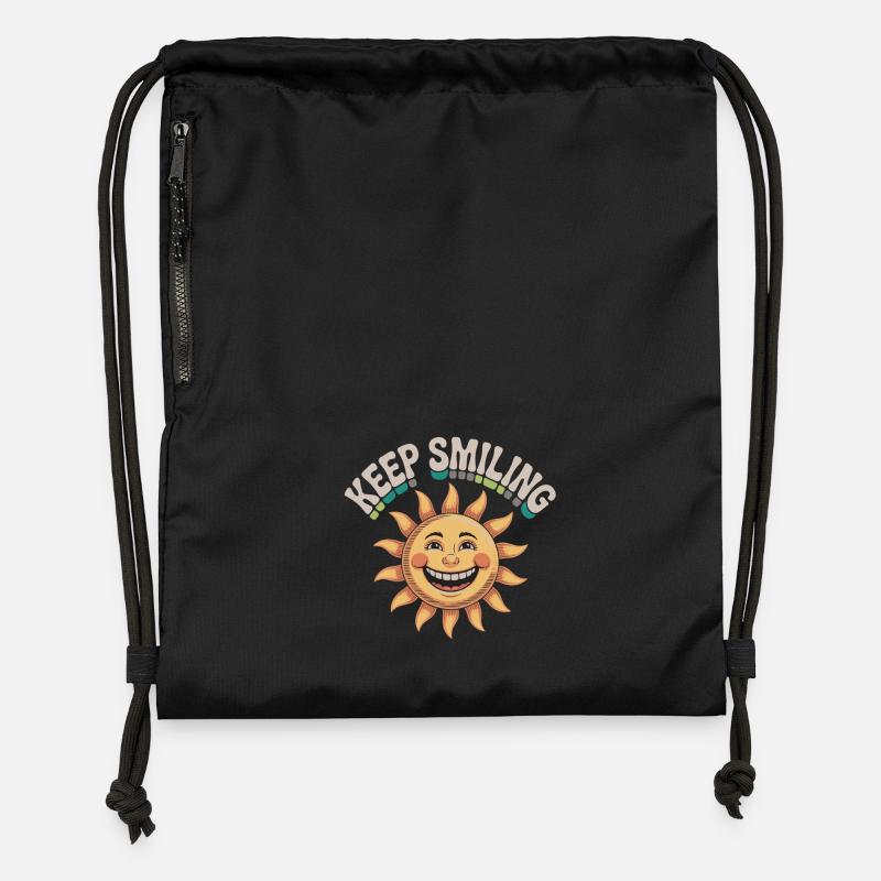 Happy Sun Face Illustration - Gymsac made from recycled material - black