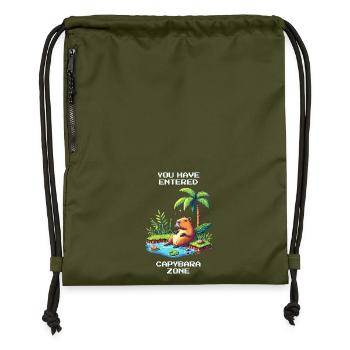 Enter the Capybara Zone | Capybara &amp; Chill - Gymsac made from recycled material - military green - Front