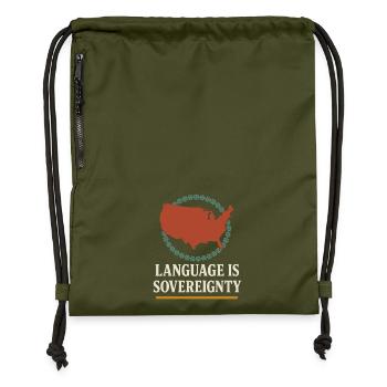 Indigenous Language Revitalization Native Speakers - Gymsac made from recycled material - military green - Front