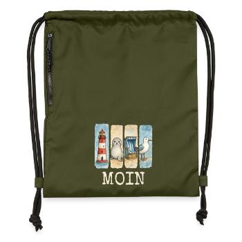 Phare de Moin, chaise de plage avec phoques, côte des mouettes - Sac à cordon en polyester recyclé - military green - Devant