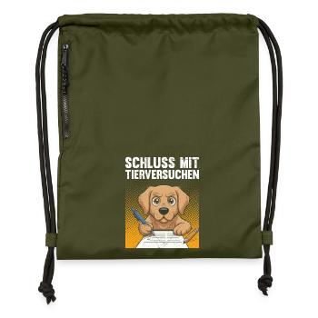 Animal welfare STOP ANIMAL TESTING FUNNY - Gymsac made from recycled material - military green - Front