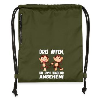 Drei Affen die sich fragend ansehen Lustig - Turnbeutel aus Recycling-Material - military Green - Vorne