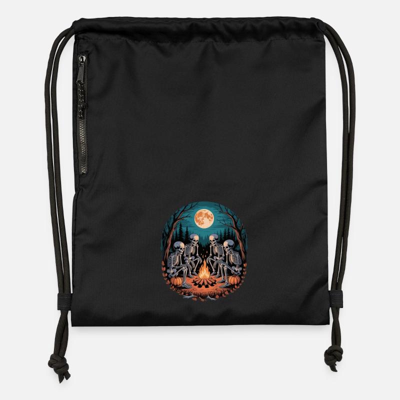 Skeleton Camper Hiker Bonfire Halloween Camping - Gymsac made from recycled material - black