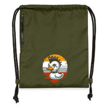Punk Ducks Illustration - Gymsac made from recycled material - military green - Front