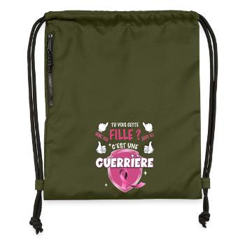 Pink October Breast Cancer Ribbon Warrior - Gymsac made from recycled material - military green - Front