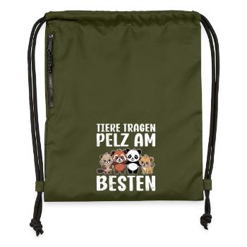 Tierschutz TIERE TRAGEN PELZ AM BESTEN - Turnbeutel aus Recycling-Material - military Green - Vorne