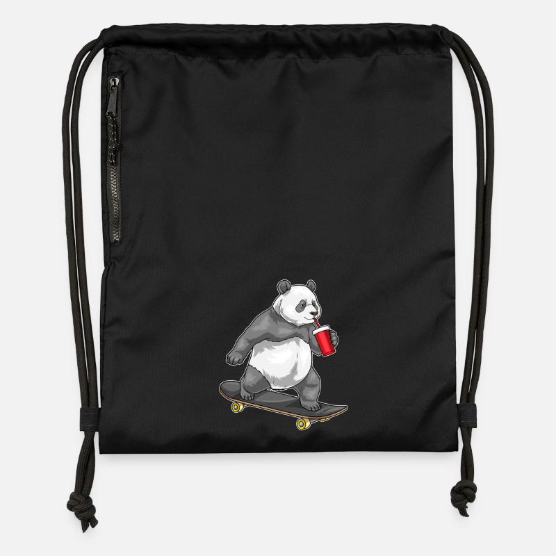 Panda Skater Skateboard - Sac à cordon en polyester recyclé - noir