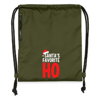 Santa's Favorite Ho - Cheeky Saying - Gymsac made from recycled material - military green - Front