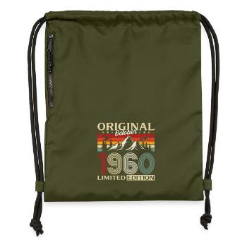 65th Birthday Original October Vintage 1960 - Gymsac made from recycled material - military green - Front