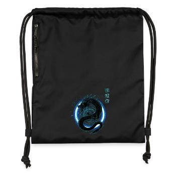 Japanese neon blue - dragon - Gymsac made from recycled material - military green - Front