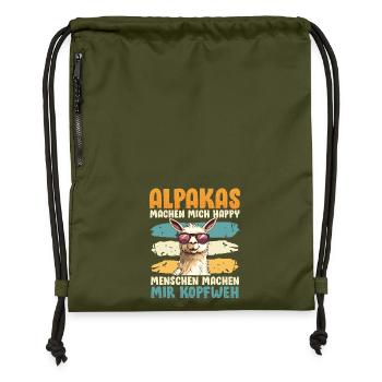 Alpaga Fan ALPAGAS MAKE ME HAPPY Drôle - Sac à cordon en polyester recyclé - military green - Devant
