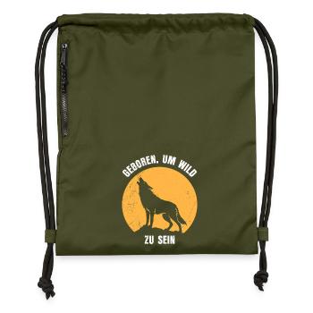 Wolf Spirit GEBOREN UM WILD ZU SEIN Lustig - Gymsac made from recycled material - military green - Front