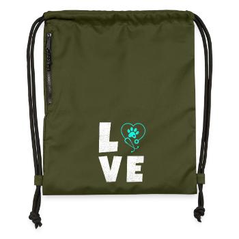 Tierliebe Logo mit Pfotenherz - Turnbeutel aus Recycling-Material - military Green - Vorne