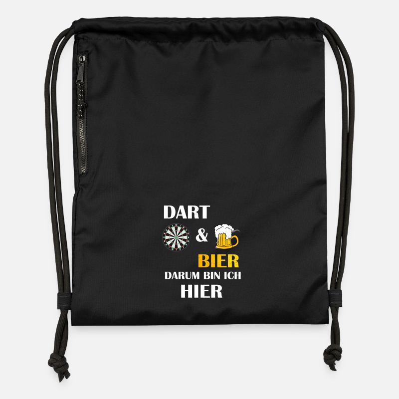 DART AND BEER, THAT'S WHY I'M HERE Darts Spruch - Gymsac made from recycled material - black