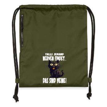 Funny Black Cat - Gymsac made from recycled material - military green - Front