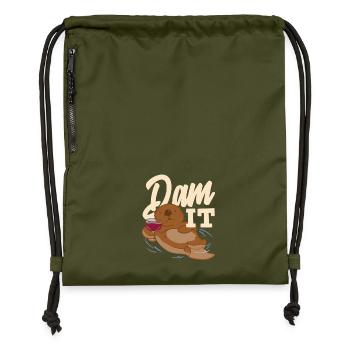 Sea Otter Cartoon Dam It - Gymsac made from recycled material - military green - Front