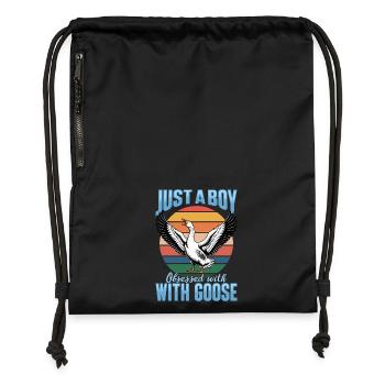 Drôle d’oiseau oie - Sac à cordon en polyester recyclé - noir - Devant