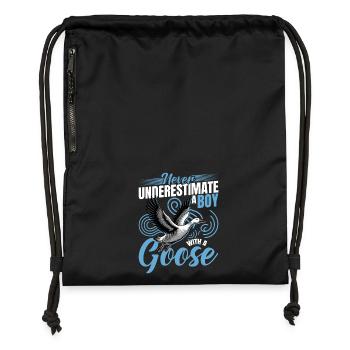 Drôle d’oiseau oie - Sac à cordon en polyester recyclé - noir - Devant