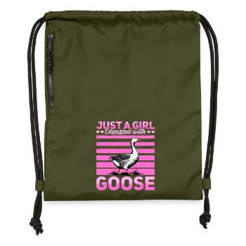Drôle d’oiseau oie - Sac à cordon en polyester recyclé - military green - Devant