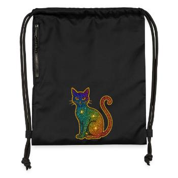 Regenbogen Glitzer Katze zu Halloween - Turnbeutel aus Recycling-Material - Schwarz - Vorne