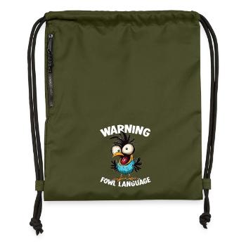 Warning_ _Fowl_Language_2 - Gymsac made from recycled material - military green - Front