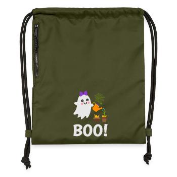 Süßes Gespenst Boo! gießt die Gespensterpflanzen  - Turnbeutel aus Recycling-Material - military Green - Vorne