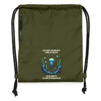 Achievement: Ocean Screensaver - Gymsac made from recycled material - military green - Front