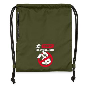 Animal protection STOP ANIMAL TESTING AGAINST TESTING - Gymsac made from recycled material - military green - Front