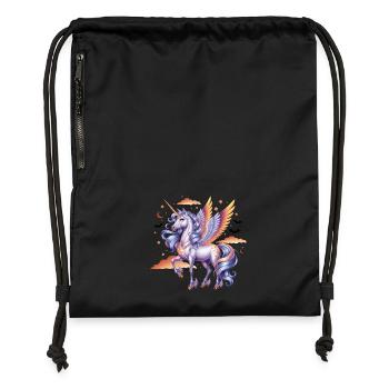 Licorne magique avec des ailes sous le ciel étoilé - Sac à cordon en polyester recyclé - noir - Devant