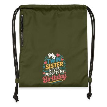 Twins Twin Sister Birthday - Gymsac made from recycled material - military green - Front
