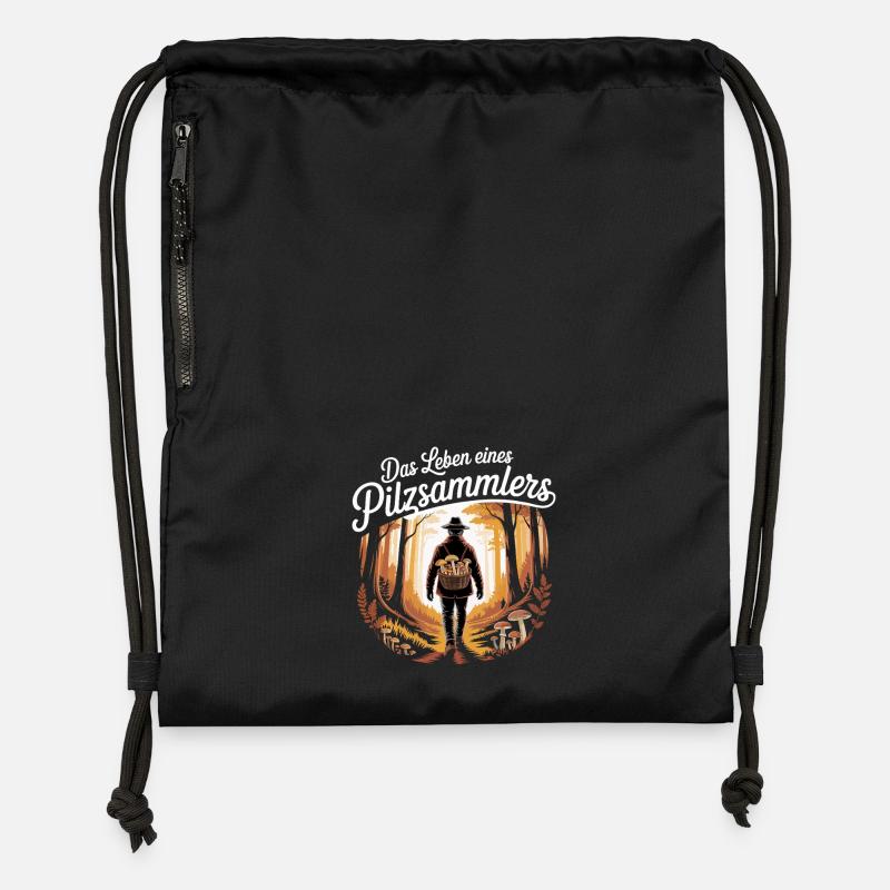 Cueillette de champignons Cueillette de champignons Chasseurs de champignons Forêt - Sac à cordon en polyester recyclé - noir