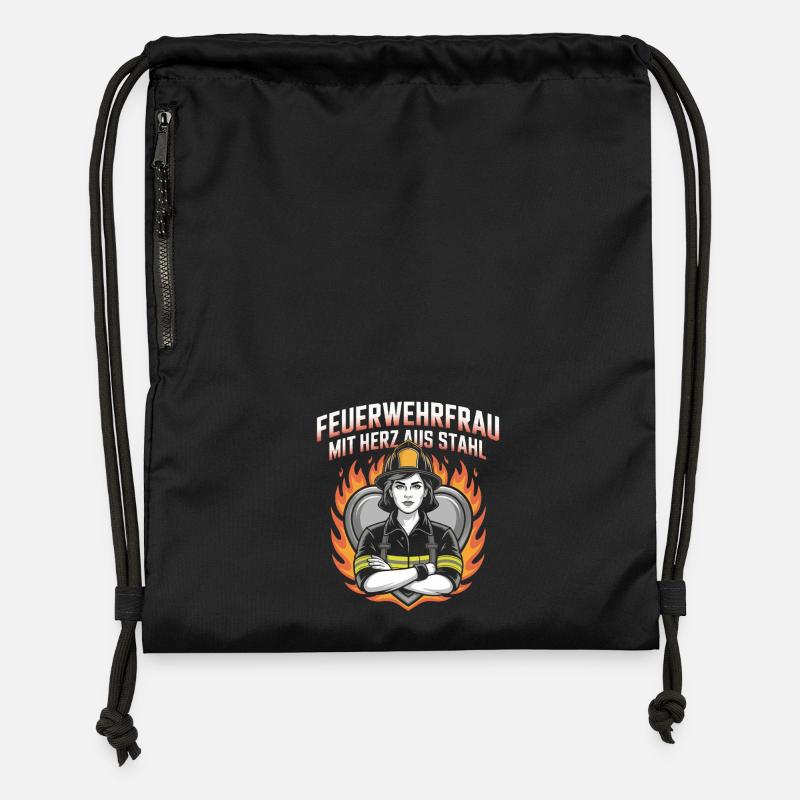 Service d'incendie Pompier Pompier volontaire - Sac à cordon en polyester recyclé - noir