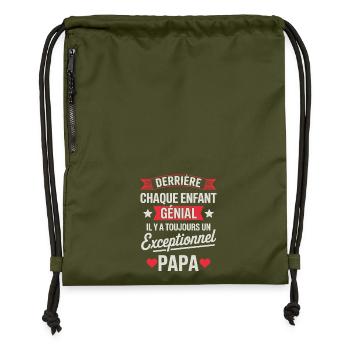 Derrière chaque enfant génial se cache un papa - Sac à cordon en polyester recyclé - military green - Devant