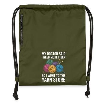 More Fiber Please – Yarn Shop Saying - Gymsac made from recycled material - military green - Front
