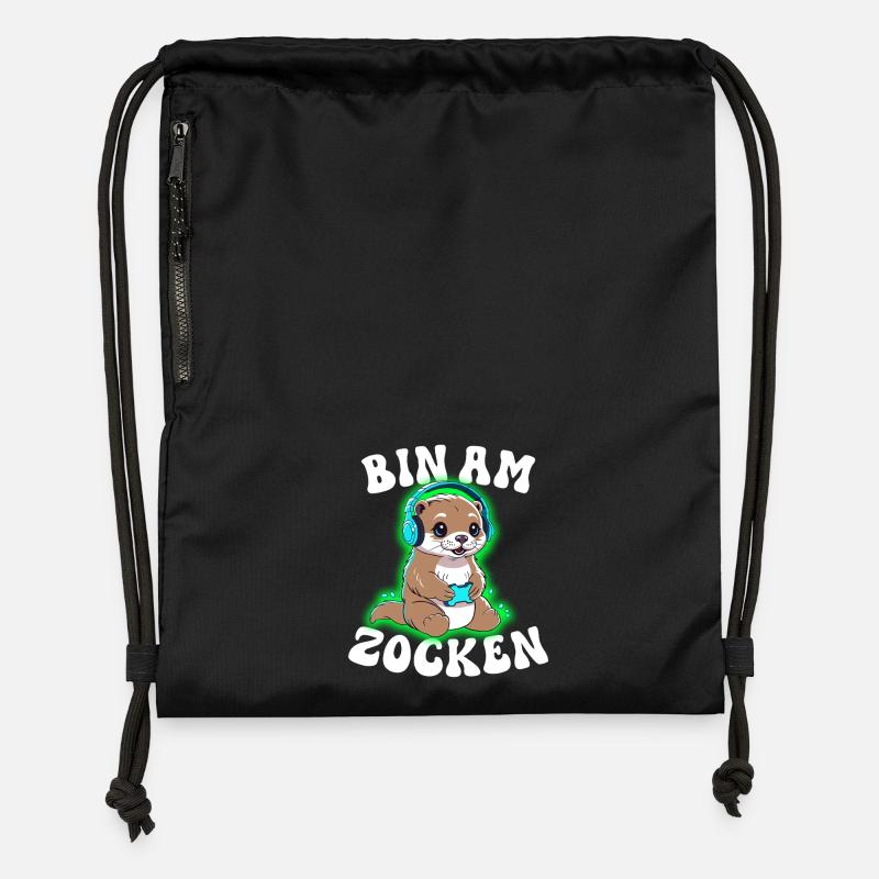 Bin am Zocken Otter - Turnbeutel aus Recycling-Material - Schwarz