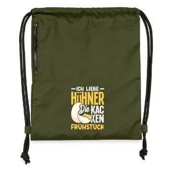 I love chickens – they poop breakfast - Gymsac made from recycled material - military green - Front