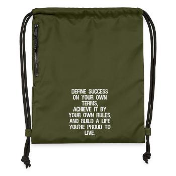 define success on your own terms achieve it by - Turnbeutel aus Recycling-Material - military Green - Vorne