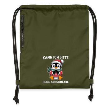 Pingouin au chocolat chaud au chapeau de Père Noël - Sac à cordon en polyester recyclé - military green - Devant