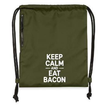 Keep Calm and Eat Bacon - Gymsac made from recycled material - military green - Front