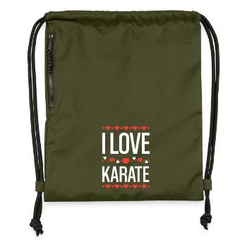 I Love Karate Herzdesign - Turnbeutel aus Recycling-Material - military Green - Vorne