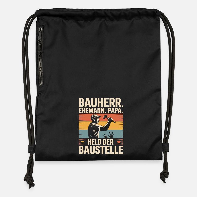 Bauherr Papa – Held der Baustelle Retro Look - Turnbeutel aus Recycling-Material - Schwarz