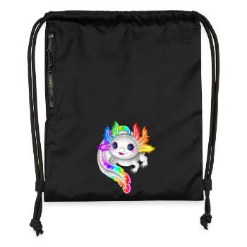 Rainbow colorful axolotl - Gymsac made from recycled material - black - Front