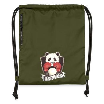 Boxender Panda – Lustiges Tiermotiv - Turnbeutel aus Recycling-Material - military Green - Vorne