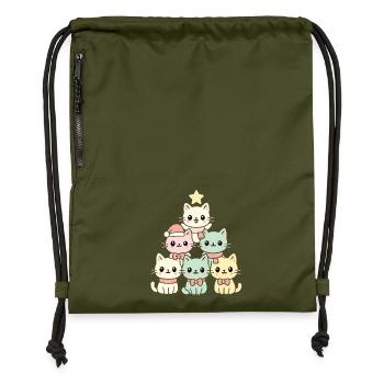 Katzen Weihnachtsbaum – Niedliches Xmas Katzen - Turnbeutel aus Recycling-Material - military Green - Vorne