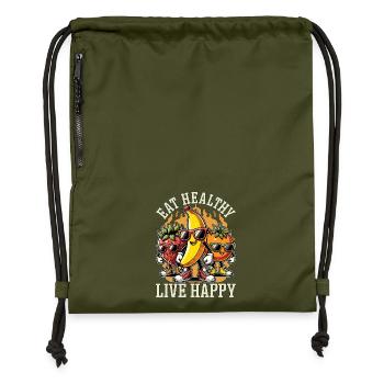 Nutritionist Eat Healthy Live Happy Health Coach - Gymsac made from recycled material - military green - Front