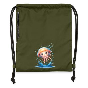 Cute jellyfish friend in the water vortex - Gymsac made from recycled material - military green - Front