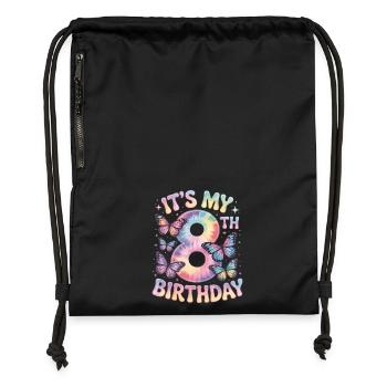 8th Birthday Rainbow Butterfly Decoration - Gymsac made from recycled material - black - Front