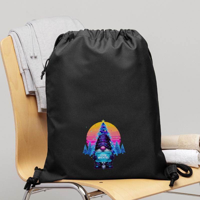 Cyberpunk Code Gnome - Synthwave Noël Nerd Sac à cordon en polyester recyclé