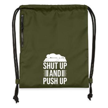 Gym Junkies Shut Up & Push Up Calisthenics Fitness - Turnbeutel aus Recycling-Material - military Green - Vorne