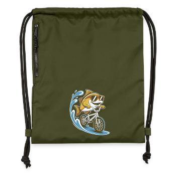 Poisson à vélo avec des lunettes de soleil - Sac à cordon en polyester recyclé - military green - Devant
